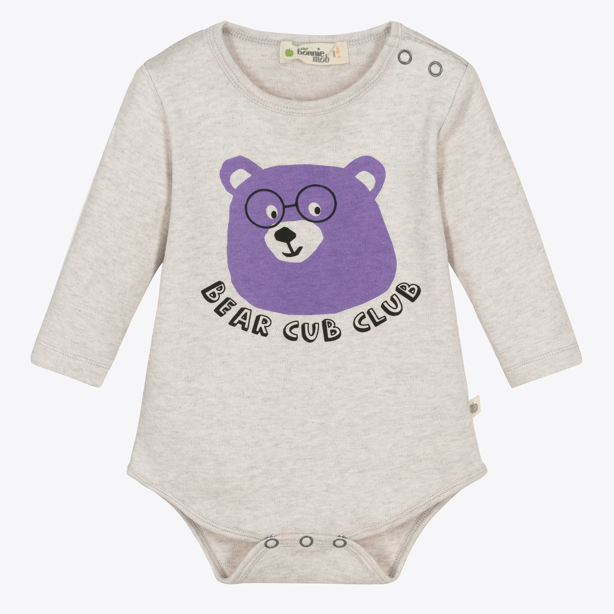 The Bonniemob Grey Bear Organic Cotton Baby Bodyvest