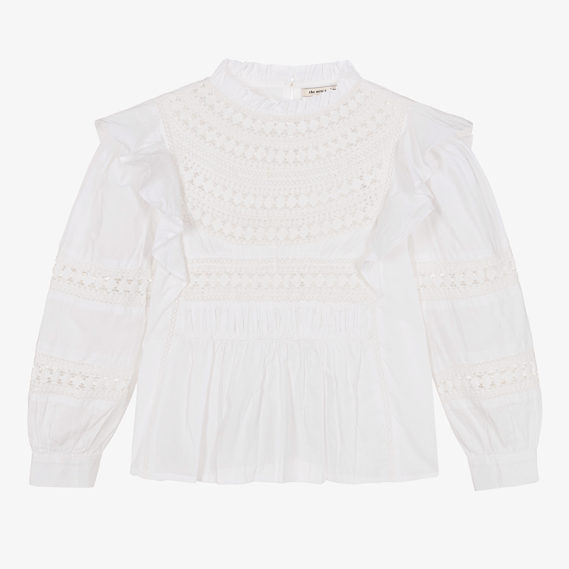 The New Society - Girls White Cotton Lace & Ruffle Blouse