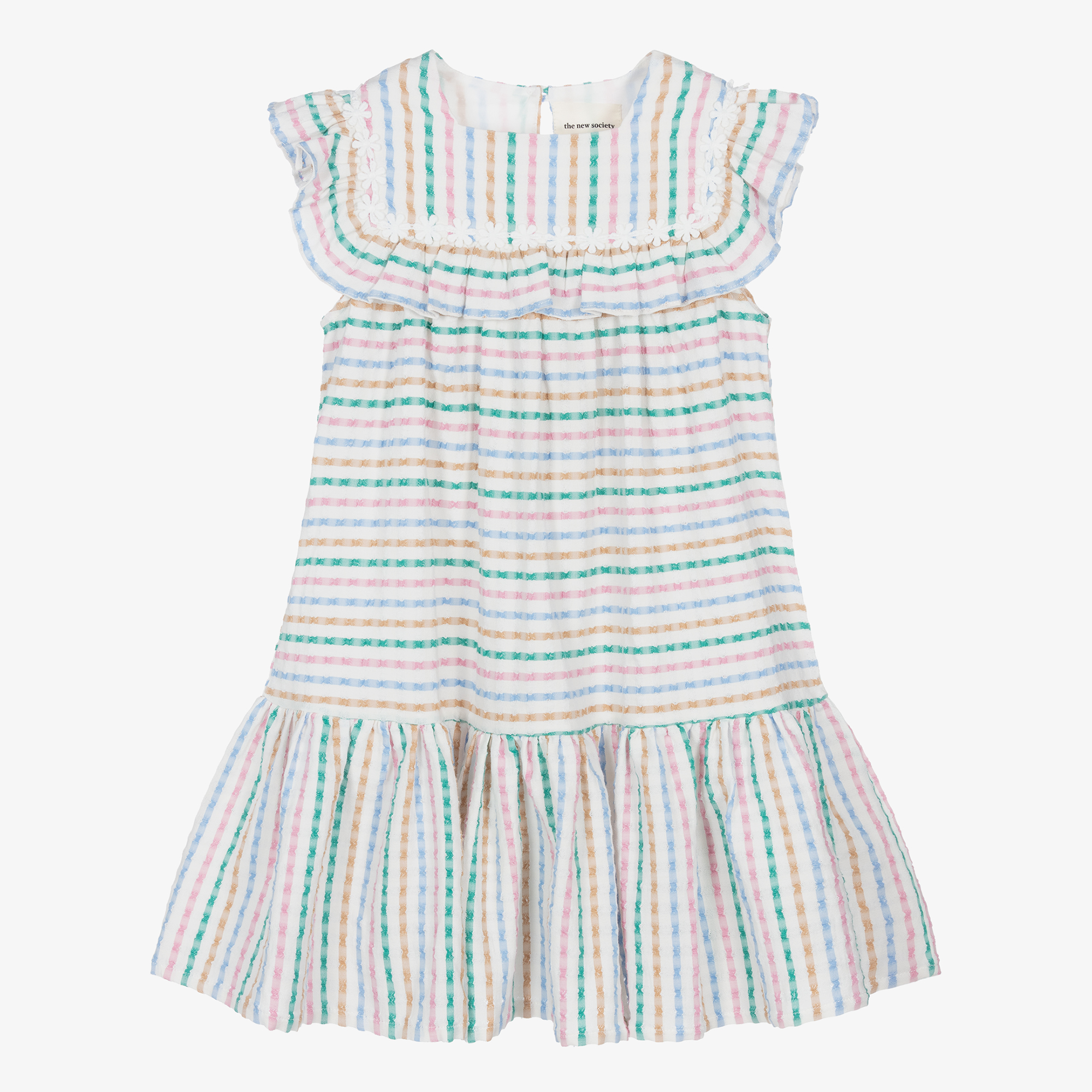 The New Society - Girls White Striped Cotton Dress