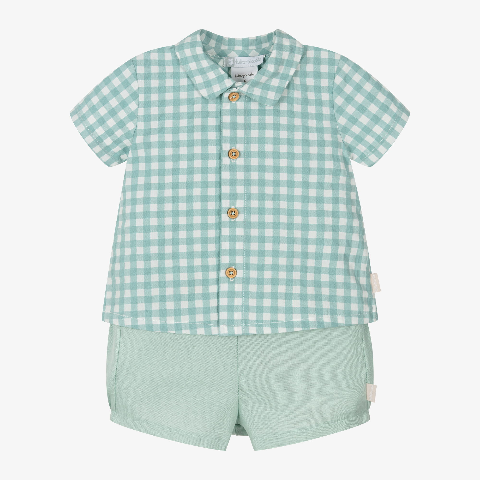 Tutto Piccolo Boys Sea Green Cotton Linen Shorts Set