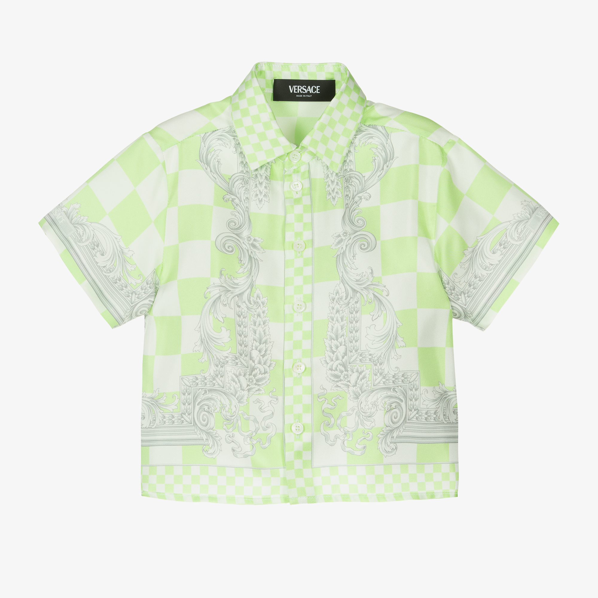Versace Baby Boys Green Barocco Silk Shirt Childrensalon Outlet