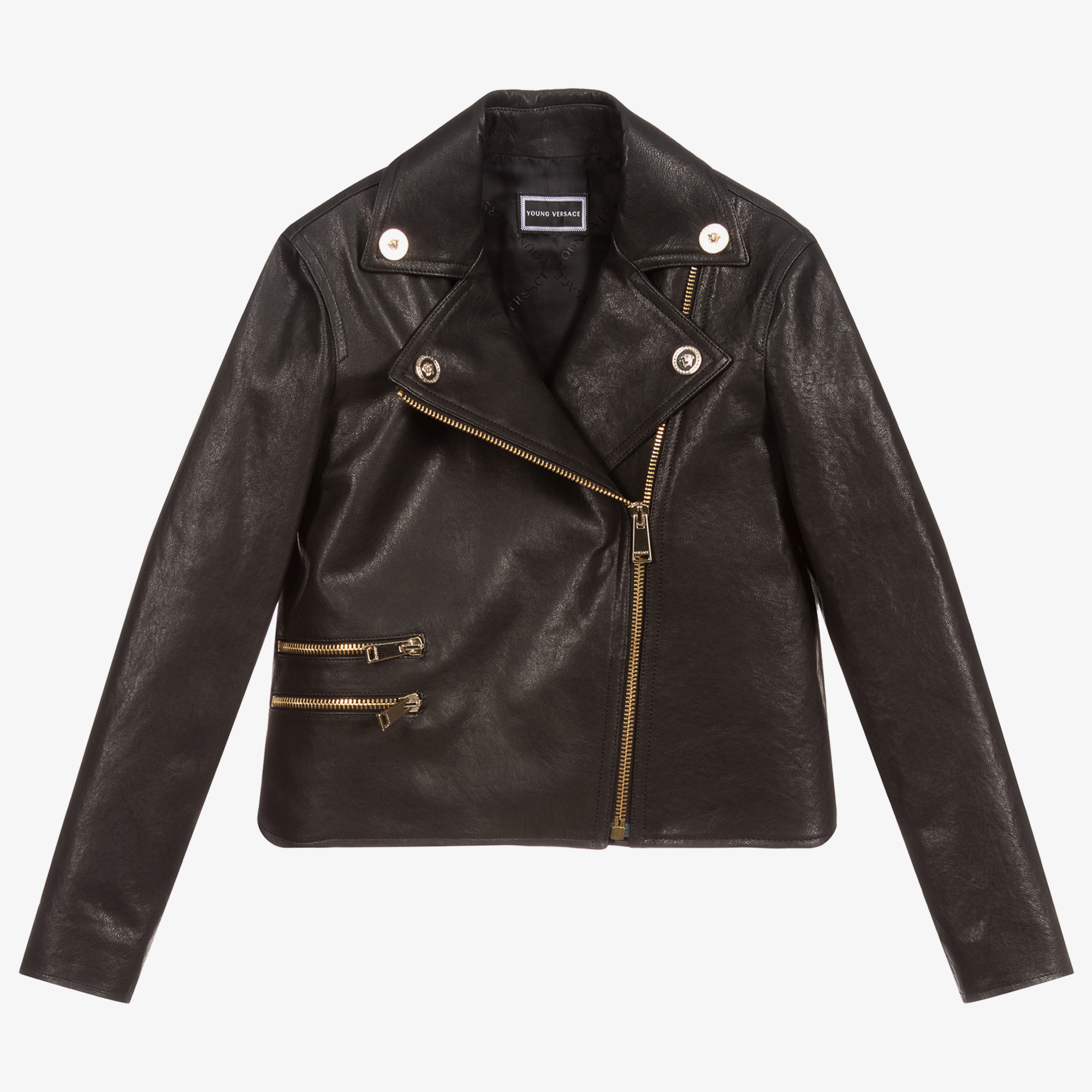 Versace - Black Leather Biker Jacket | Childrensalon Outlet