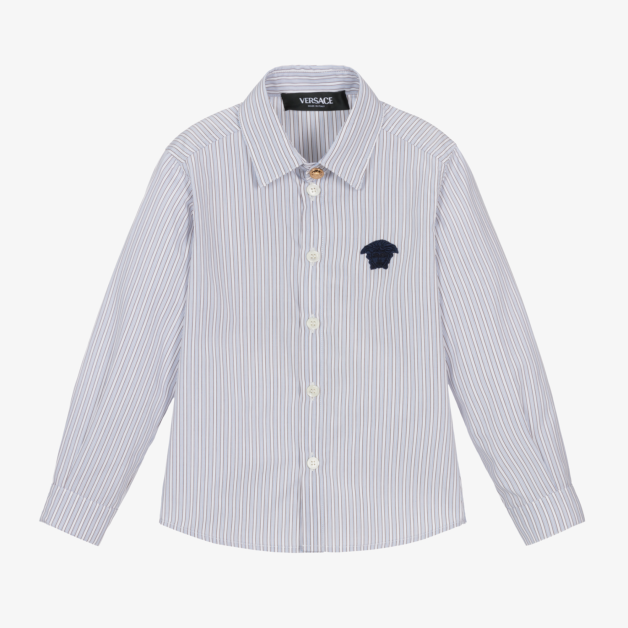 Versace - Boys Blue Striped Cotton Shirt | Childrensalon Outlet