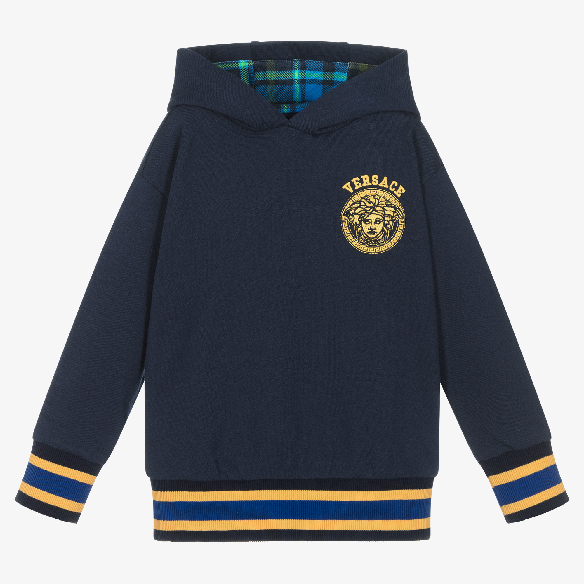 Versace Boys Navy Blue Gold Medusa Hoodie
