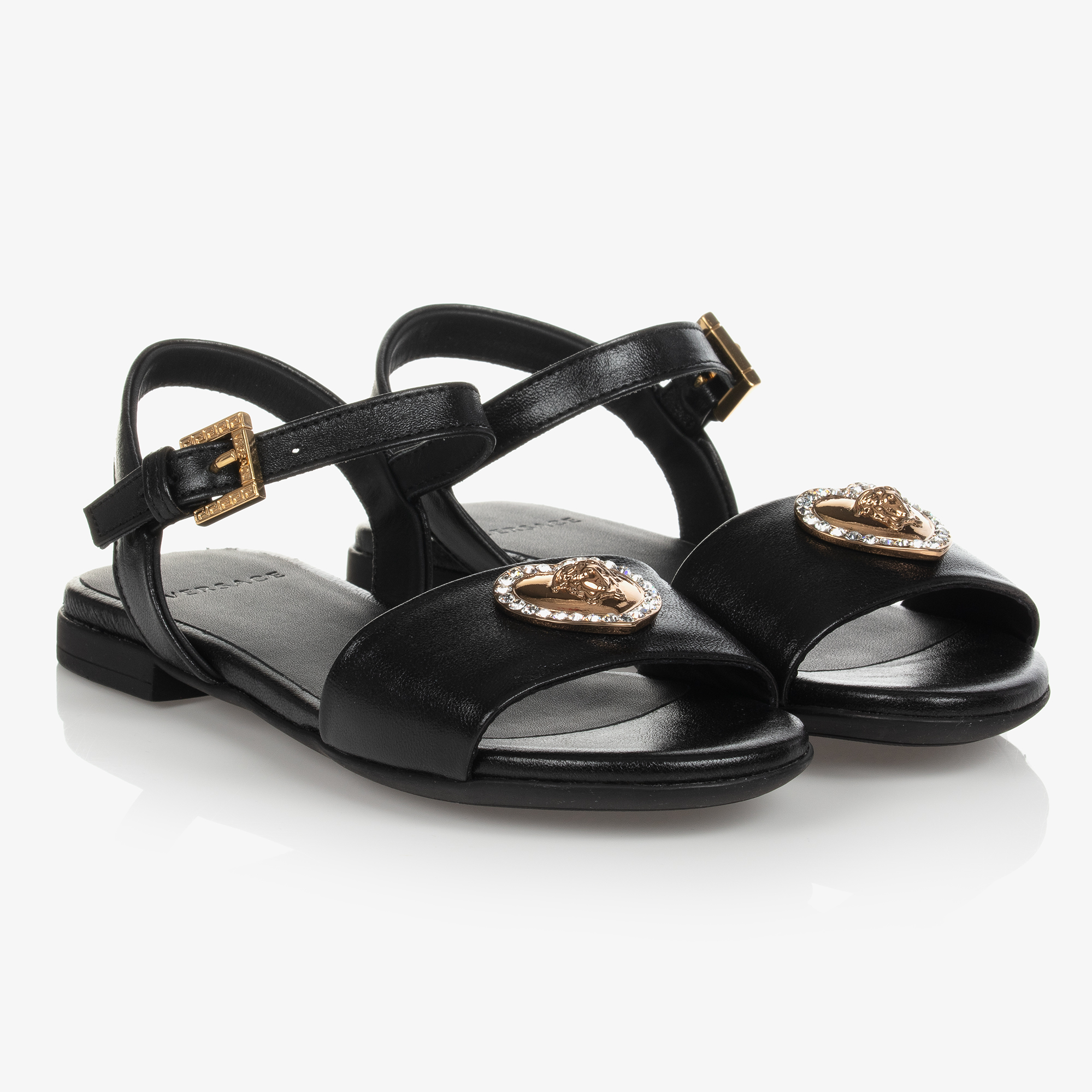 VERSACE Girls Black Leather Sandals