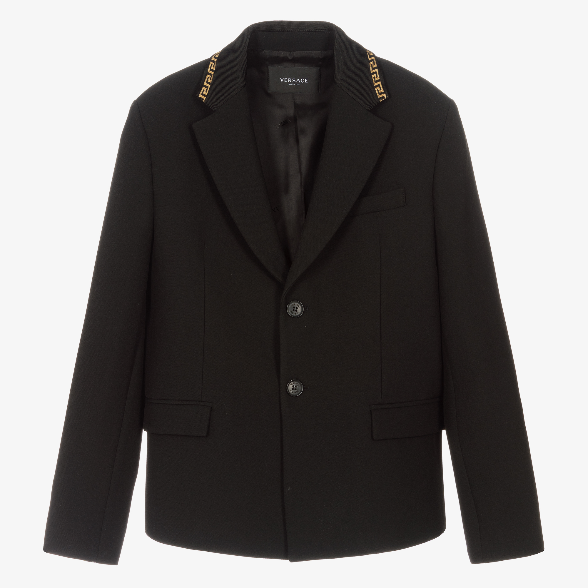 Versace - Teen Boys Black & Gold Greca Blazer
