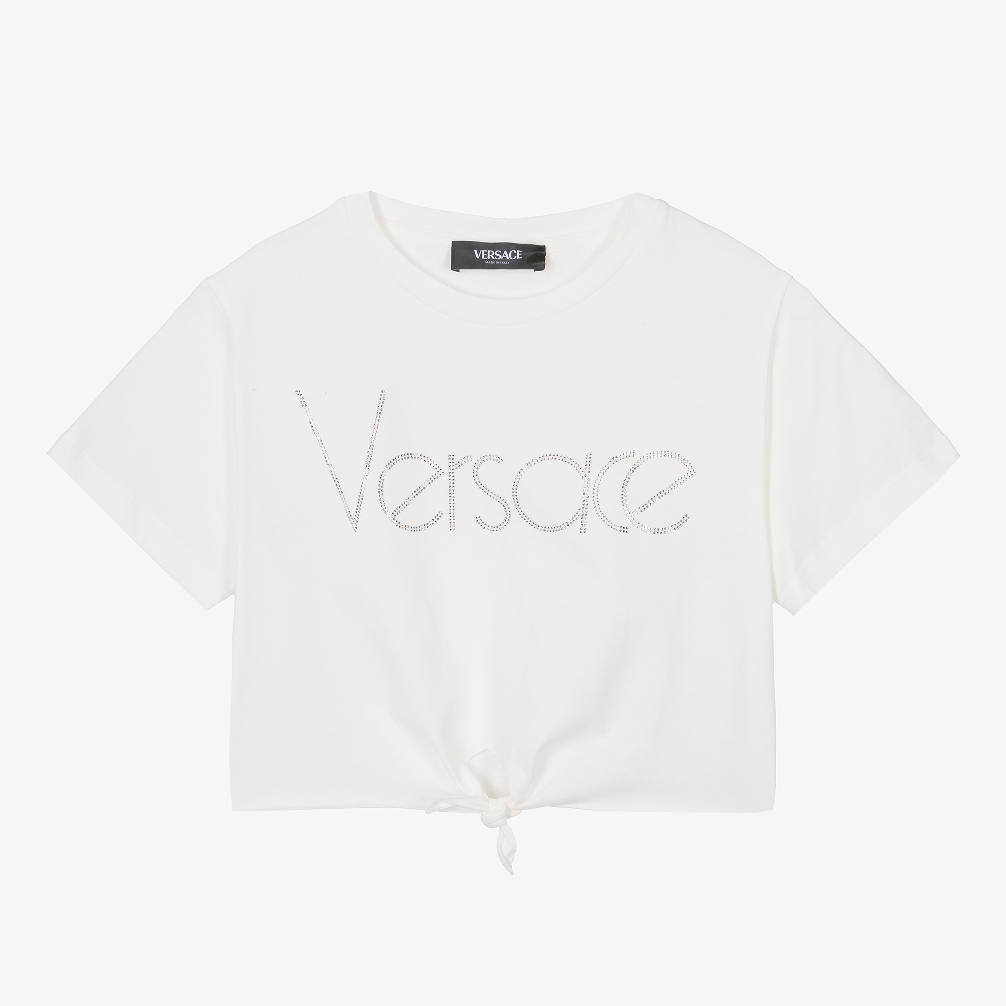 Versace - Teen Girls White Cropped Cotton T-Shirt