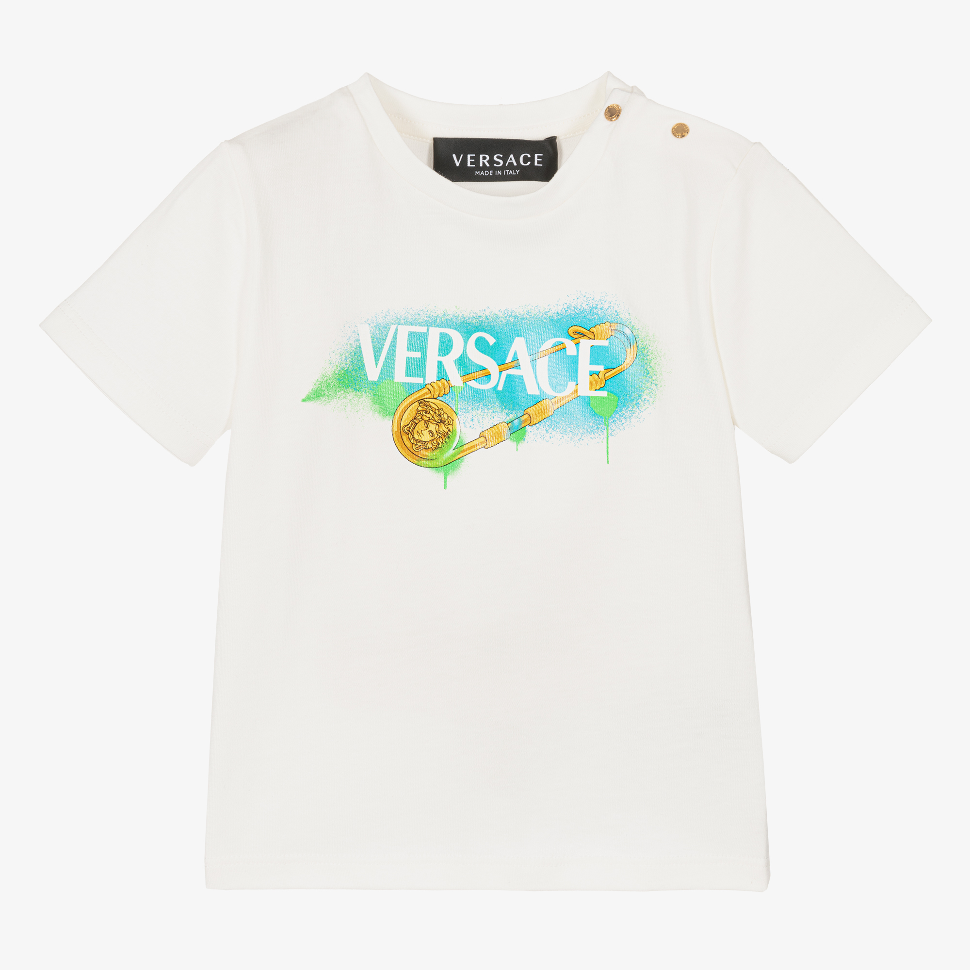 Tシャツ・カットソー VERSACE SS25 White cotton t-shirt (10116941A08584 1W000) Versace Jeans Couture T-Shirt Logo Pixel 72GAHT02 Biały