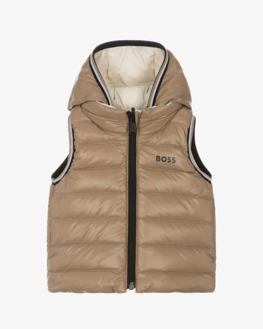 BOSS-Baby Boys Beige Down Padded Reversible Gilet | Childrensalon Outlet