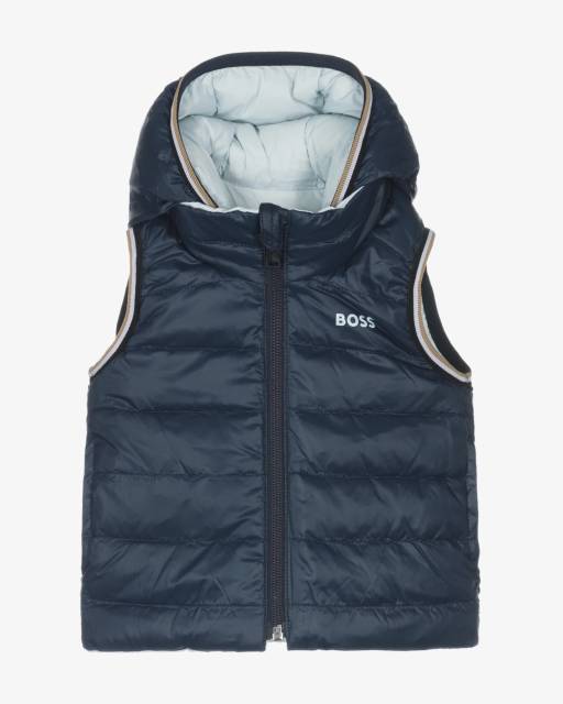 BOSS-Baby Boys Blue Down Padded Reversible Gilet | Childrensalon Outlet