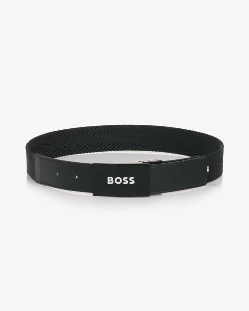 BOSS-Boys Black & Beige Reversible Woven Belt with Leather Trim | Childrensalon Outlet