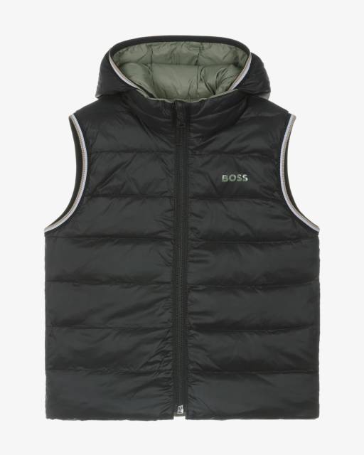 BOSS-Boys Green & Black Down Padded Reversible Gilet | Childrensalon Outlet