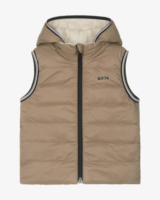 BOSS-Boys Ivory & Beige Down Padded Reversible Gilet | Childrensalon Outlet
