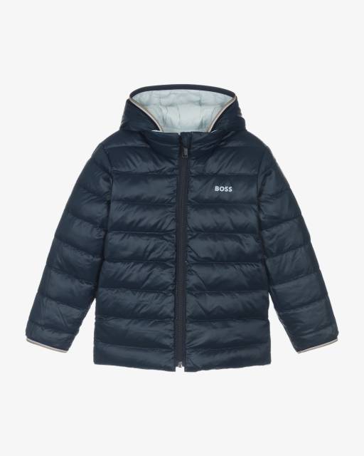 BOSS-Boys Two-Tone Blue Reversible Puffer Jacket | Childrensalon Outlet
