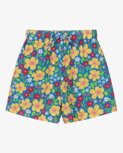 Frugi-Girls Blue Gingham & Floral Reversible Organic Cotton Shorts | Childrensalon Outlet