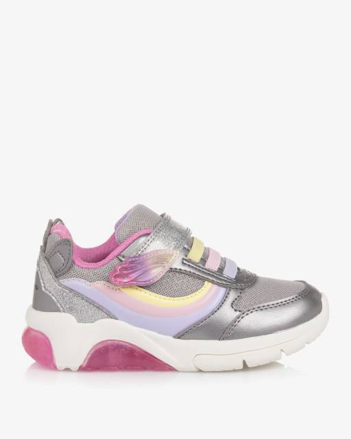 Geox-Girls Glittery Silver Unicorn Light-Up Trainers | Childrensalon Outlet