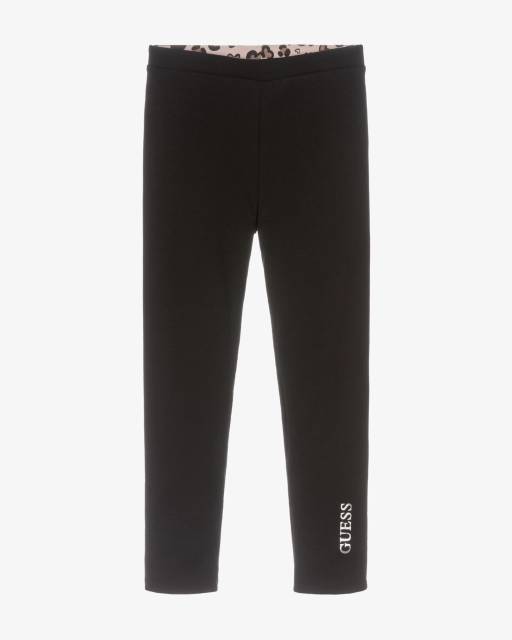 Guess-Girls Beige Leopard Print Reversible Cotton Leggings | Childrensalon Outlet