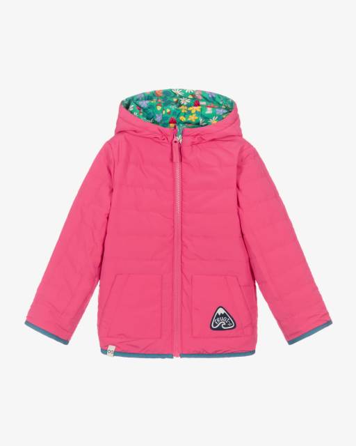 Frugi-Girls Green & Pink Woodland Floral Reversible Jacket | Childrensalon Outlet