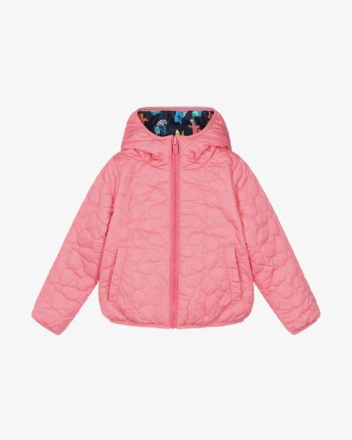 Catimini-Girls Pink & Navy Blue Floral Reversible Puffer Jacket | Childrensalon Outlet