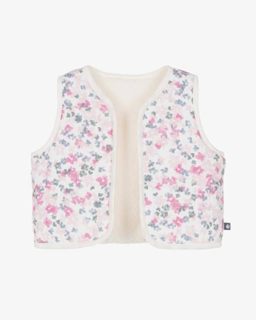 Petit Bateau-Girls Reversible Pink Floral & Sherpa Fleece Waistcoat | Childrensalon Outlet