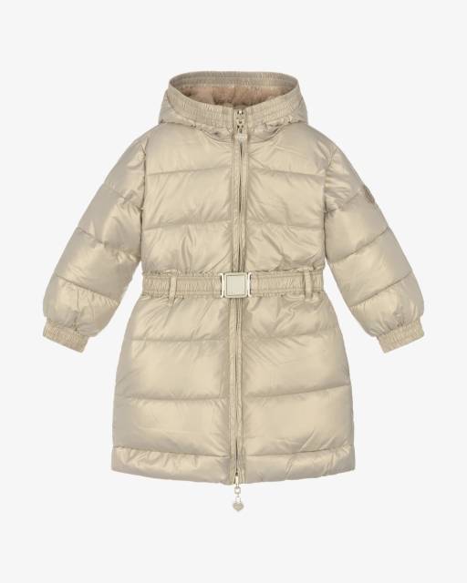Le Chic-Girls Gold Sheen & Beige Faux Fur Reversible Coat | Childrensalon Outlet