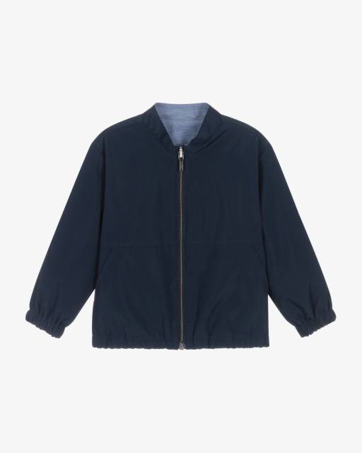 Mayoral-Blue Linen Reversible Short Jacket | Childrensalon Outlet