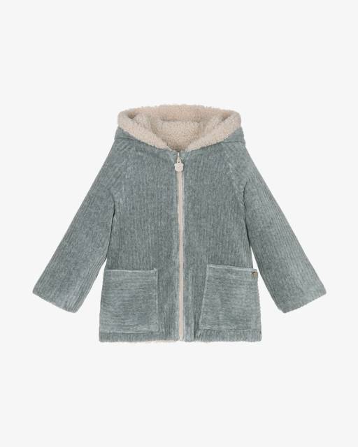 Mayoral Для новорожденных-Grey Velour & Beige Teddy Fleece Reversible Baby Pram Coat | Childrensalon Outlet