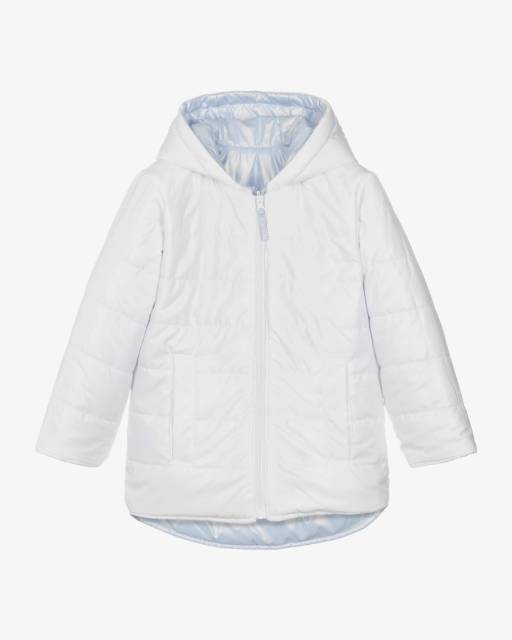Mintini Baby-Girls White & Blue Hooded Puffer Jacket | Childrensalon Outlet