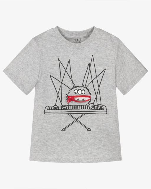 Stella McCartney Kids-Boys Grey Cotton Spider T-Shirt with Interactive Zip Pocket | Childrensalon Outlet
