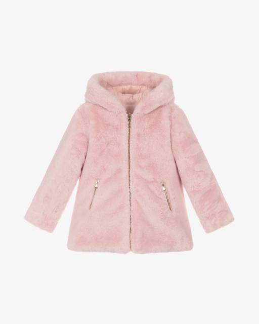 Tartine et Chocolat-Girls Reversible Pink Faux Fur Puffer Coat | Childrensalon Outlet