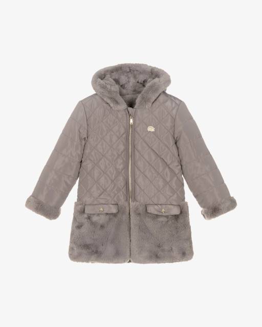 Tartine et Chocolat-Girls Reversible Taupe Brown Faux Fur Padded Coat | Childrensalon Outlet