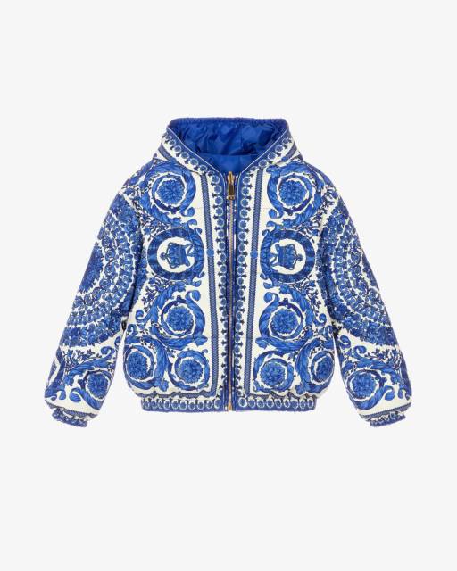 Versace-Reversible Blue Barocco Down Padded Jacket | Childrensalon Outlet