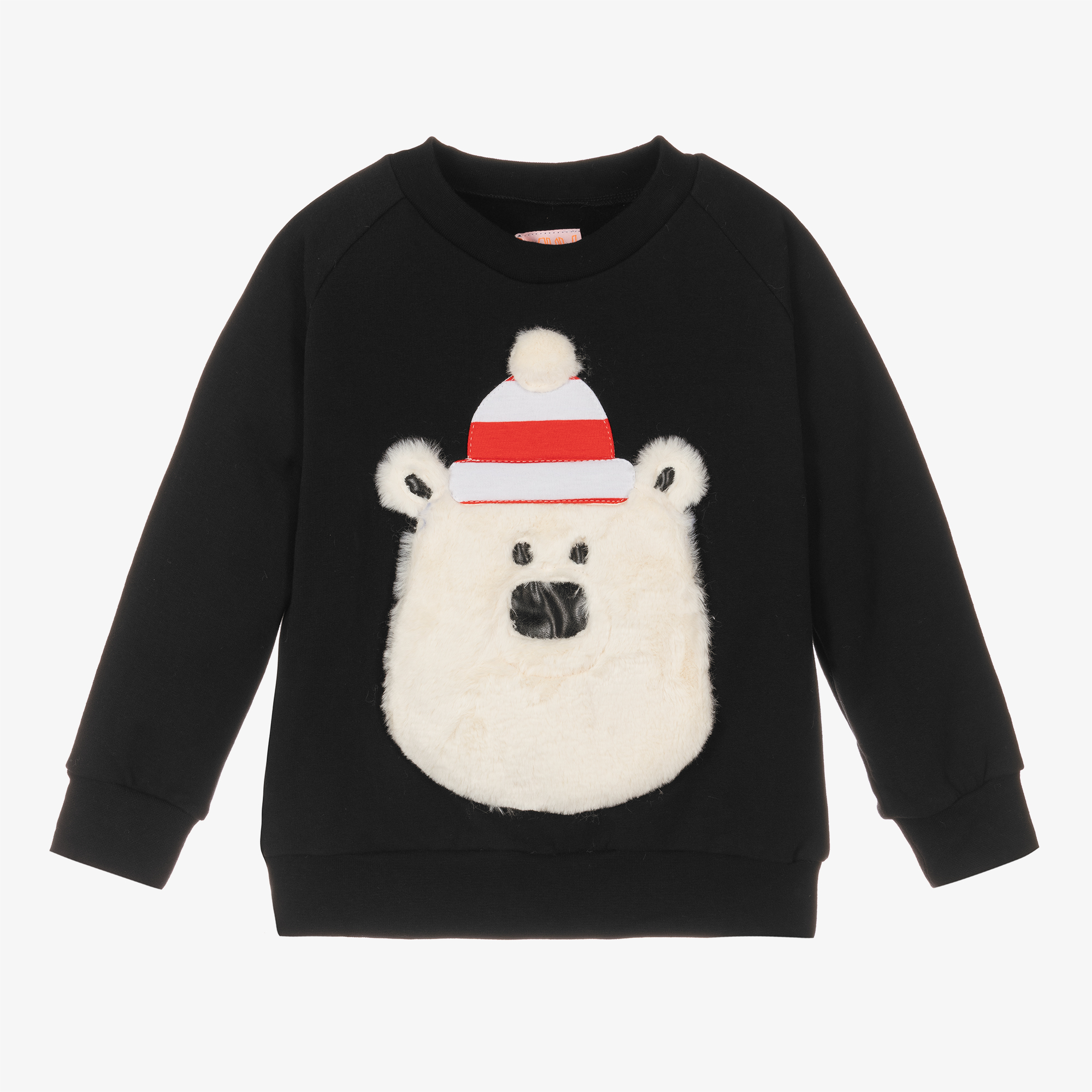 Wauw Capow Boys Black Cotton Polar Bear Sweatshirt