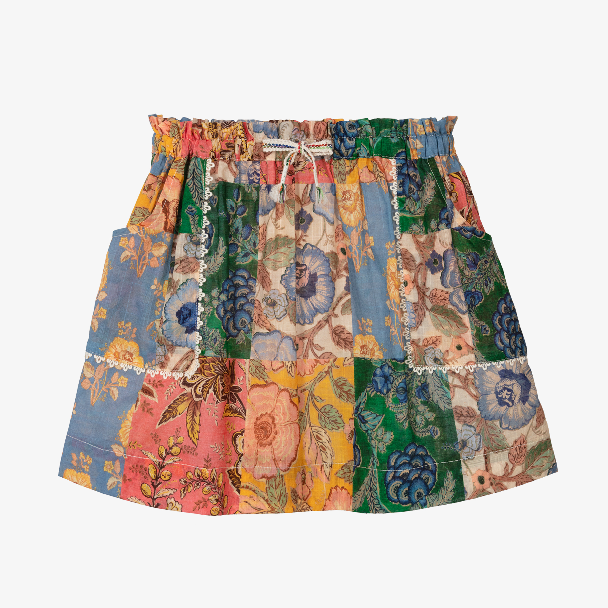 Zimmermann - Girls Blue Floral Patchwork Cotton Skirt